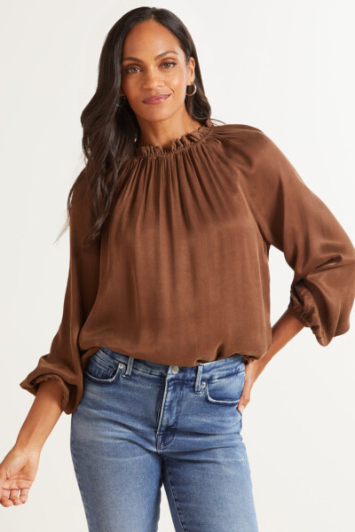 Luxe Shirred Neck Blouse