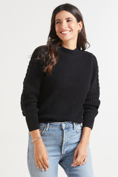 Cable Sleeve Puff Pullover