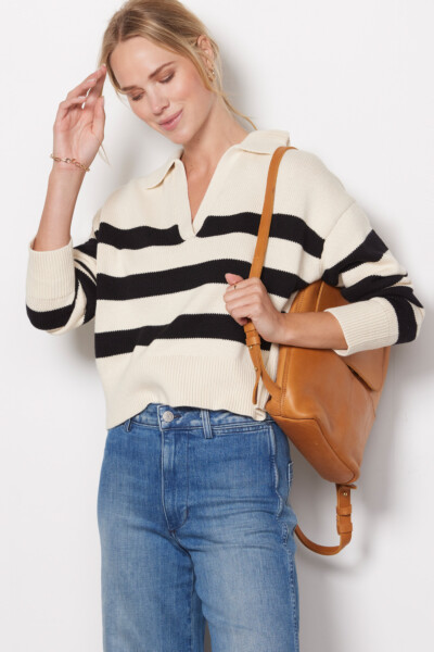 Lucie Stripe Polo Sweater
