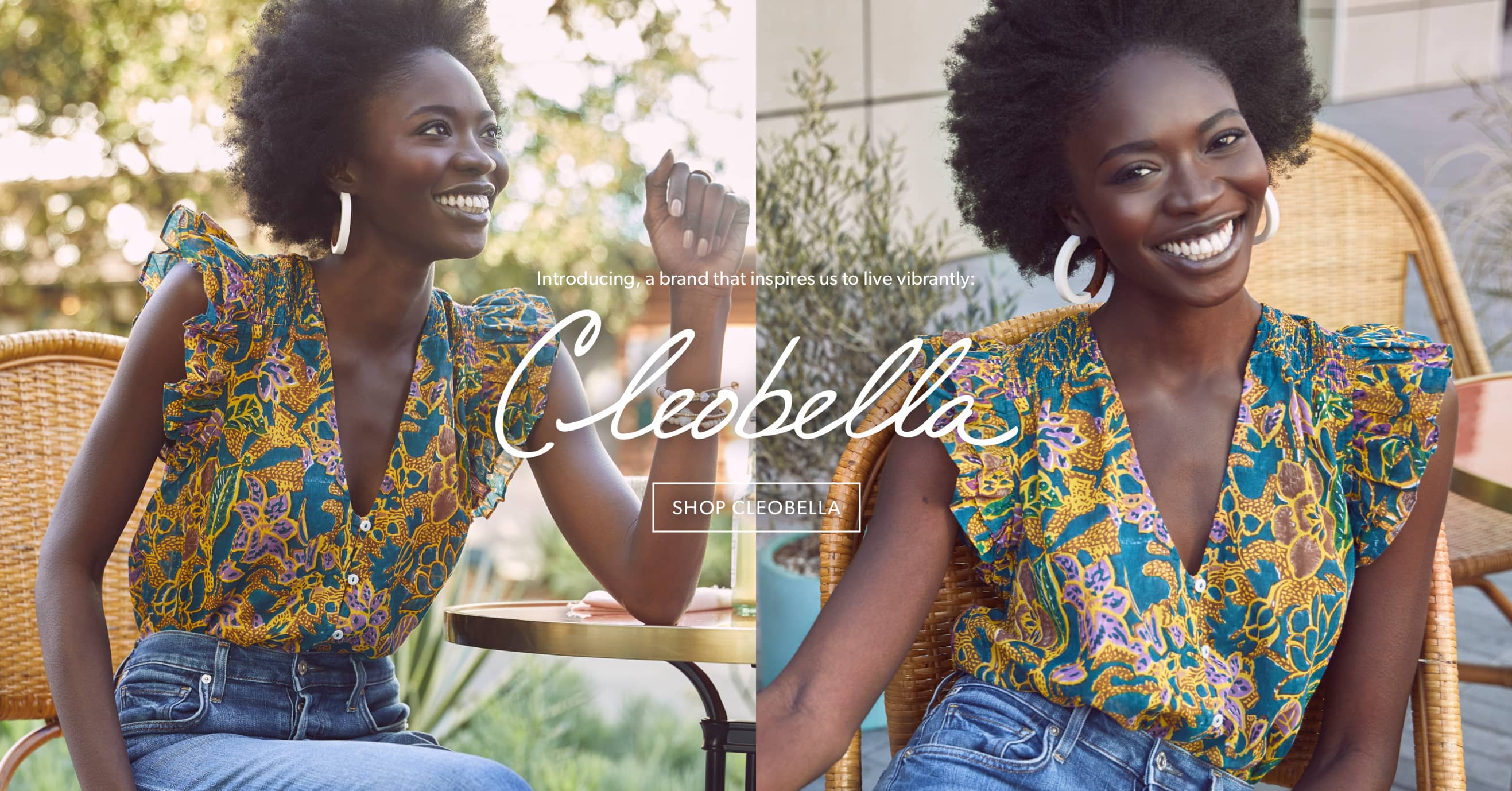 woman in colorful Cleobella top